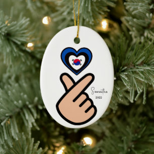 Korean Finger Heart 사랑해요  Ceramic Ornament