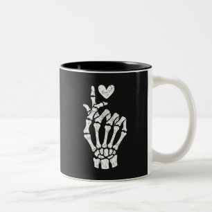 Korean Finger Heart Skeleton Hand Two-Tone Coffee Mug