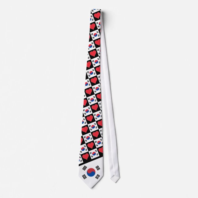 Korean Flag and Heart Pattern South Korea Taegeuk  Tie (Front)