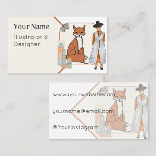 Korean Hanbok Man & Red Fox Art Business Card