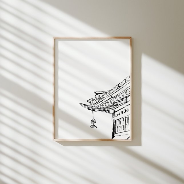 Korean Hanok Roof with Wind Chime Ink Poster (Creator Uploaded)