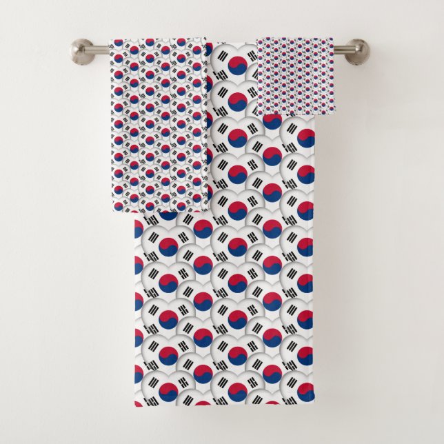 Korean Hearts & Korean Flag /South Korea Bath Towel Set (Insitu)