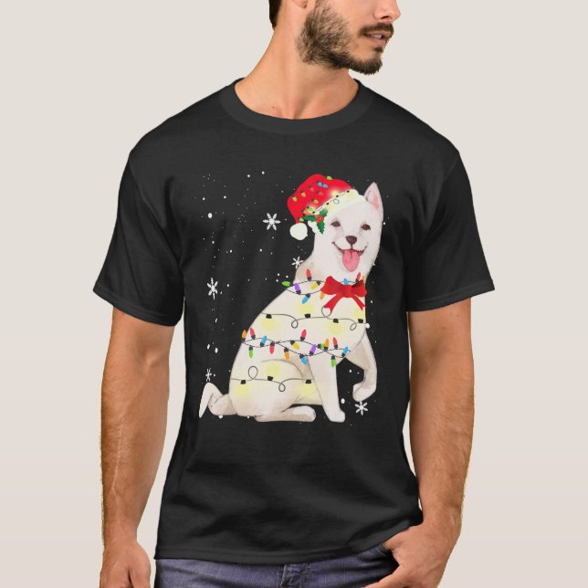 Korean Jindo Dog Christmas Light Xmas Mom Dad Gift T-Shirt (Front)