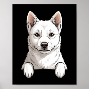 Korean jindo dog funny white peeking pocket puppy poster