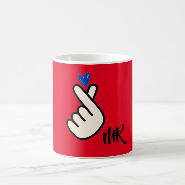 Korean K-pop Hand Heart Blue Red Monogram Coffee Mug (Center)