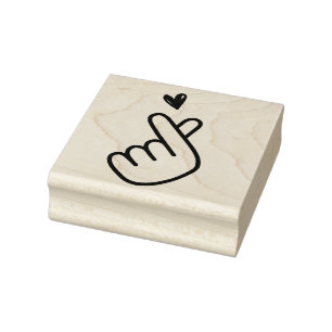 Korean K-pop Hand Heart Blue Red Rubber Stamp