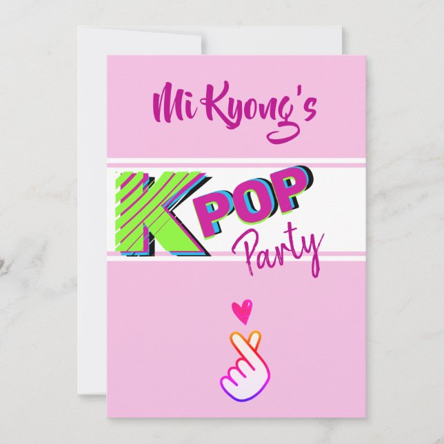 Korean K-pop Hand Heart Party Invitation (Front)