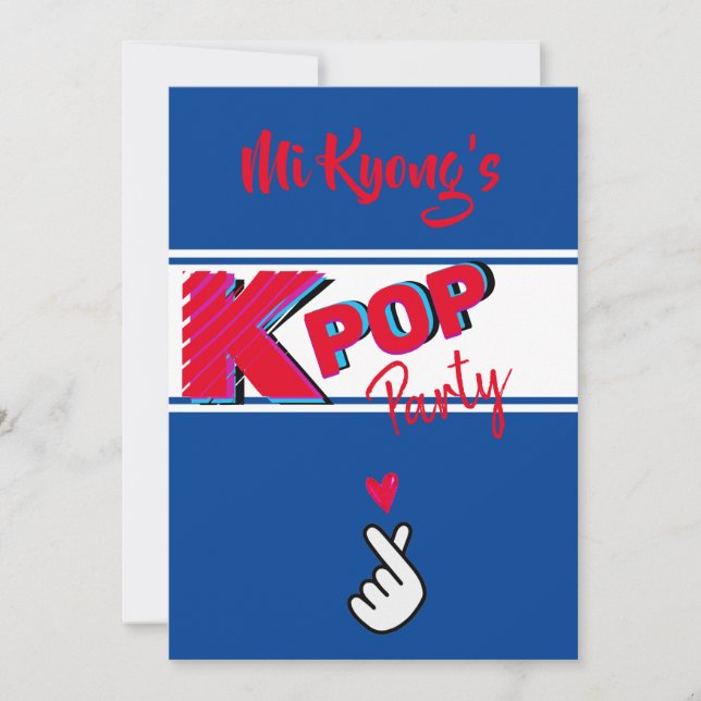 Korean K-pop Hand Red Blue Heart Party Invitation (Front)