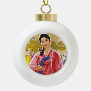 Korean Ladies Wearing Hanbok Ceramic Ball Christmas Ornament