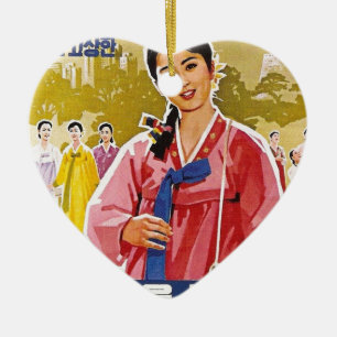 Korean Ladies Wearing Hanbok Ceramic Ornament