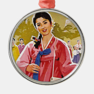 Korean Ladies Wearing Hanbok Metal Ornament