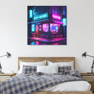 Korean Neon Coffee House LoFi Art Canvas Print