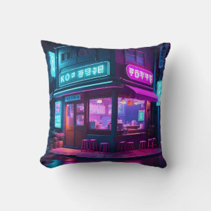 Korean Neon Coffee House LoFi Art Cushion