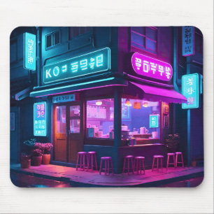 Korean Neon Coffee House LoFi Art  Mouse Pad