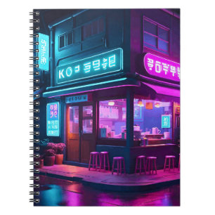 Korean Neon Coffee House LoFi Art Notebook