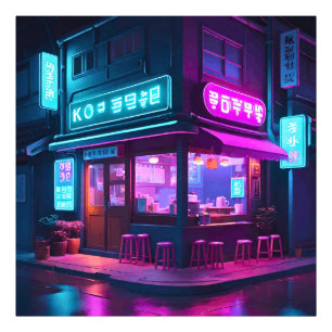 Korean Neon Coffee House LoFi Art Photo Print