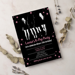 Korean Pop Music K-Pop Black Pink Birthday Party Invitation