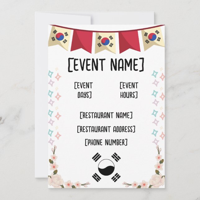 Korean restaurant events and inauguration invitation (Front)