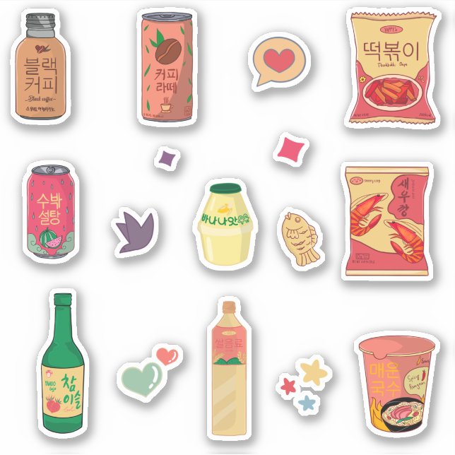 Korean snacks and drinks sticker set (Front)