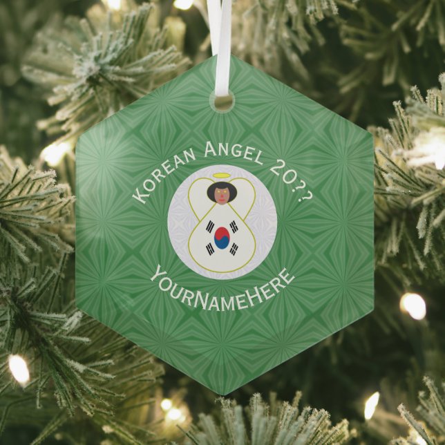 Korean (South) Angel Christmas Flag Personalized  Glass Tree Decoration (Insitu)