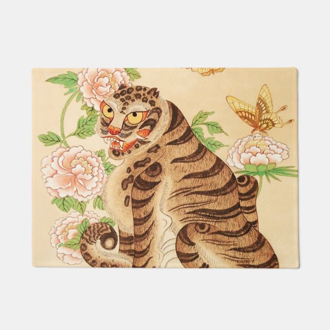 Korean Striped Tiger Vintage Minhwa  Doormat (Front)
