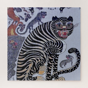 Korean Tiger Minhwa with Three Cubs Jigsaw Puzzle