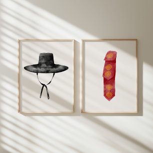 Korean Traditional Gat and Daenggi Wall Art Set