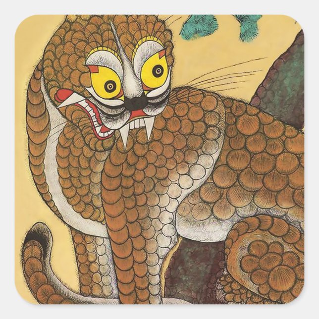 Korean Ugly Tiger Folk Minhwa Square Sticker (Front)