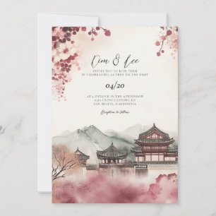 Korean Watercolor Landscape Wedding Invitation