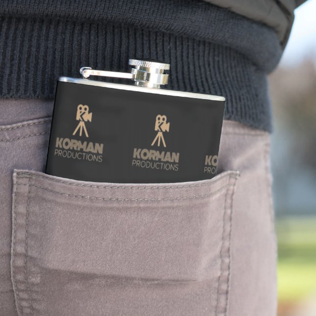 Korman Productions YouTube Channel Logo Tiled Hip Flask (In Situ)