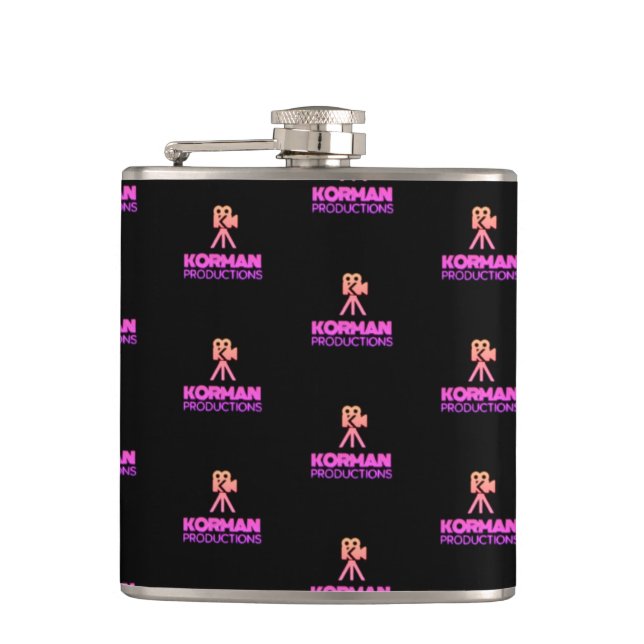 Korman Productions YouTube Channel Pink Logo Tiled Hip Flask (Front)
