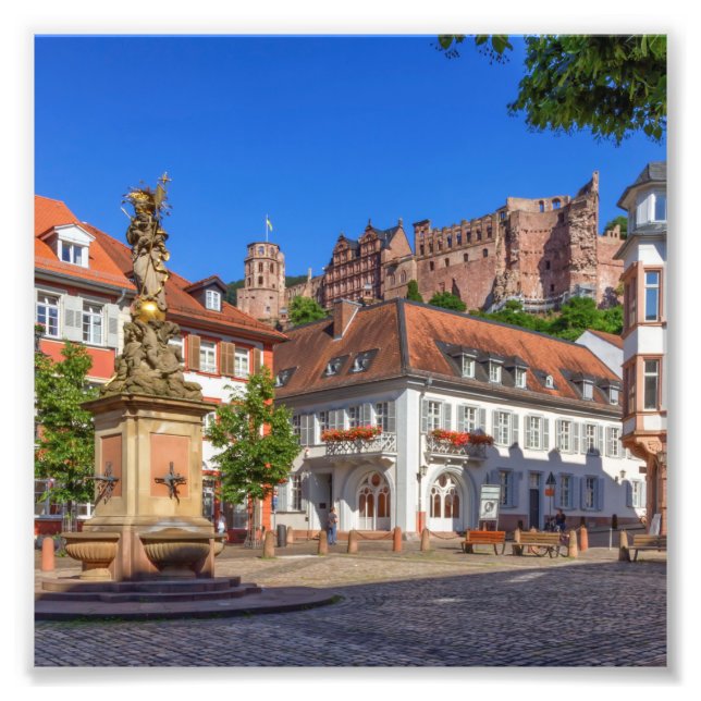 Kornmarkt square and castle in Heidelberg, Germany Photo Print (Front)