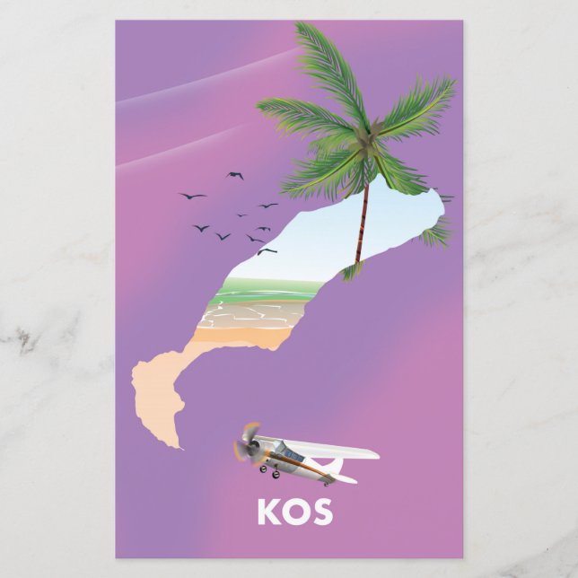 Kos Greece illustrated map. (Front)