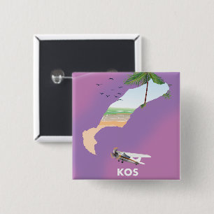 Kos Greece illustrated map. 15 Cm Square Badge