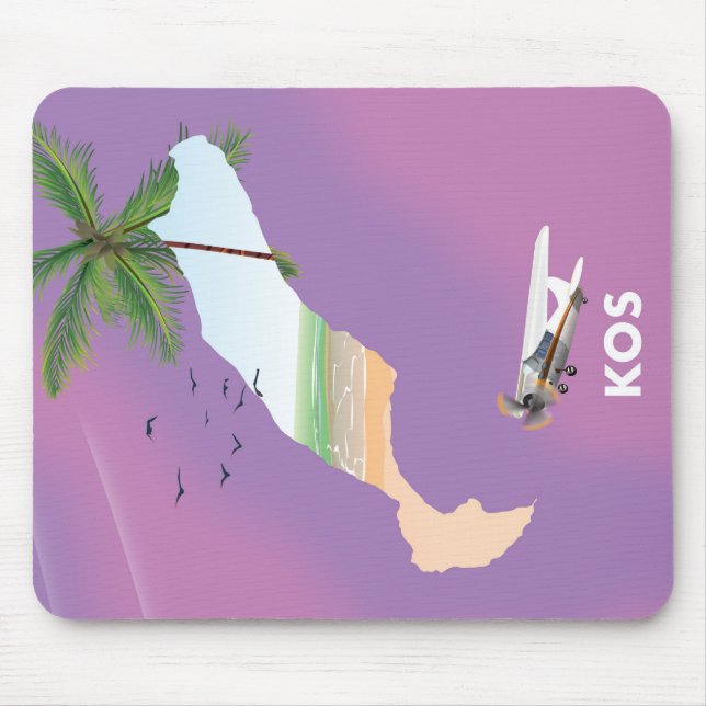Kos Greece illustrated map. Mouse Pad (Front)