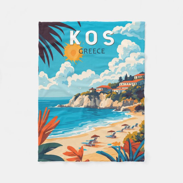 Kos Greece Travel Art Vintage Fleece Blanket (Front)