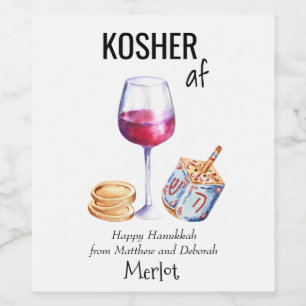 Kosher AF Hanukkah Funny Gift Wine Label