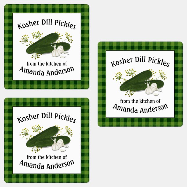 Kosher Dill Pickles Plaid Square Food Label (Group)