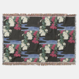 Koson Chrysanthemum Garden Japanese Flower Art Throw Blanket