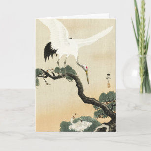 Koson Crane Bird on Branch of Pine Japanese Art Card