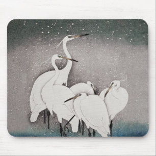 Koson Egrets in the Snow: Vintage Japanese Mouse Pad