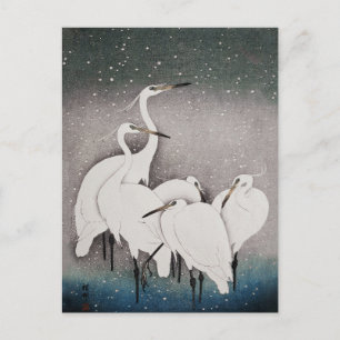Koson Egrets in the Snow: Vintage Japanese Postcard