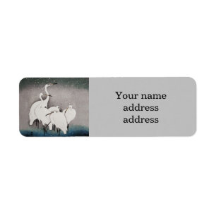 Koson Egrets in the Snow: Vintage Japanese Return Address Label