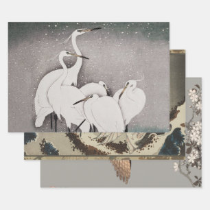 Koson Egrets in the Snow: Vintage Japanese Wrapping Paper Sheet