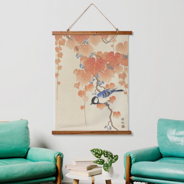 Koson Great Tit on Paulownia Branch Japanese Art Hanging Tapestry (Living Room)
