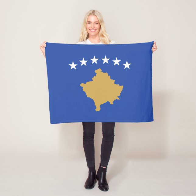 Kosovo Flag Fleece Blanket (In Situ)