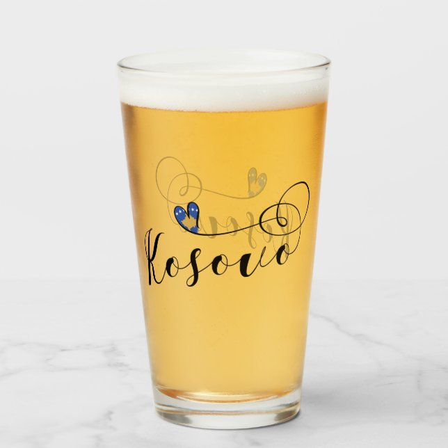 Kosovo Flag Heart, I Love Kosovo, Kosovar Glass (Front Filled)