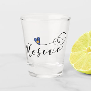 Kosovo Flag Heart, I Love Kosovo, Kosovar Shot Glass