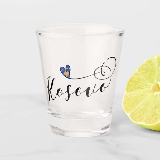 Kosovo Flag Heart, I Love Kosovo, Kosovar Shot Glass (Front)