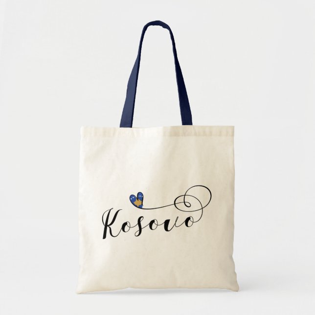 Kosovo Flag Heart, I Love Kosovo, Kosovar Tote Bag (Front)